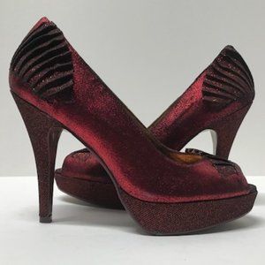 Poetic Licence London “Egyptian Princess” Red Metallic Peep Toe Pumps